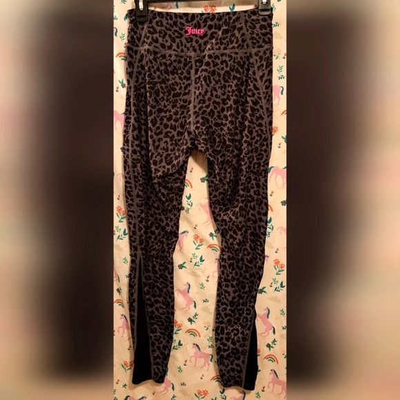 Juicy Couture Grey & Black Leopard Cheetah Yoga Gym Exercise Legging Pants SZ M - Picture 2 of 3